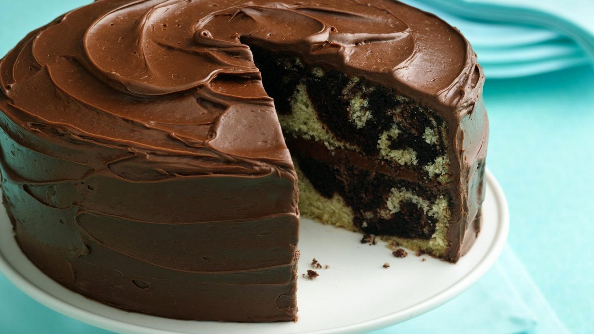 A chocolate marble cake with chocolate buttercream